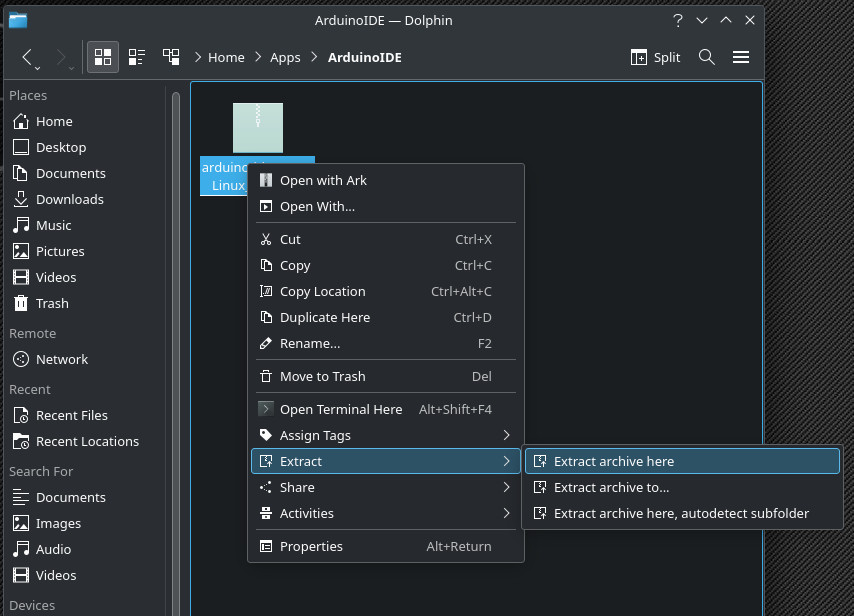 ESP32 in Arduino IDE: On Linux, Unzip the file