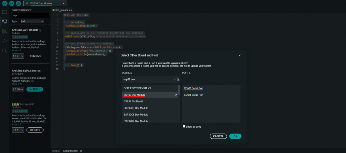 Encrypt ESP-NOW: Install and select ESP Board