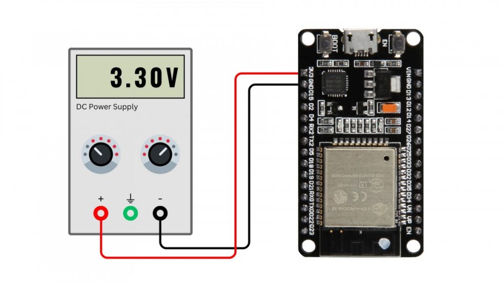 Power the ESP32 via the 3V3 (3.3V) pin