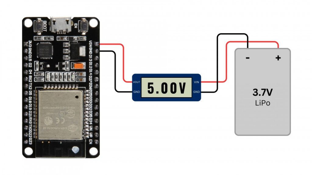 Power ESP32 Boards with Battery example (3.7V LiPo)