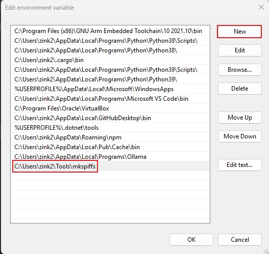 Add mkspiffs environment variable
