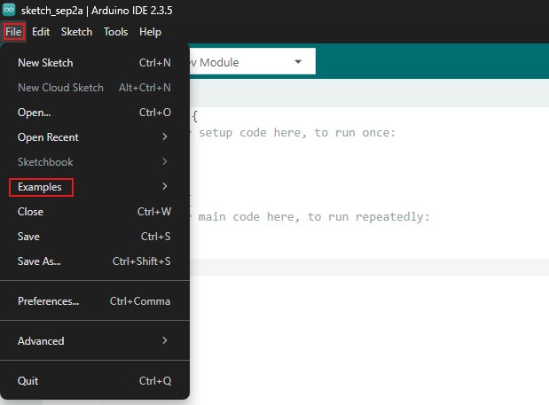 ESP Custom Arduino Library - Open Example Sketch 1